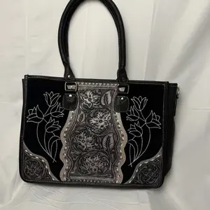 Black Western Tooled & Embroidered Handbag