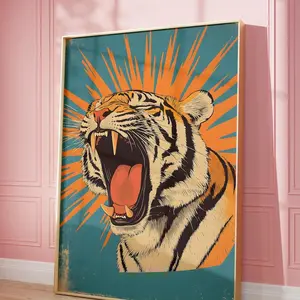 Roaring Tiger Art Print, Big Cat Print, Printable Wall Art, Boho Tiger Art