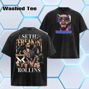 WWE 2026 - Seth Rollins "Revolutionary" World Champion, Oversize Unisex Acid Wash Tee, WWE Legend Streetwear , Cotton , Graphic Tee T-Shirt Hoodie Sweatshirt Wash , Classic , Fan Gift Top Fabric Menswear Casual Wrestling Crew Neck Garment