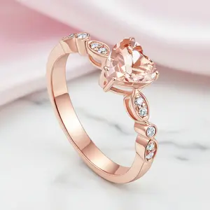 14k Rose Gold 7mm Heart Peach Morganite Diamond Option Ring