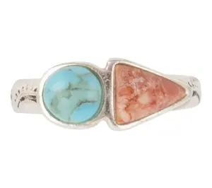 Barse Artisan Crafted Turquoise & Orange Coral Duo Ring