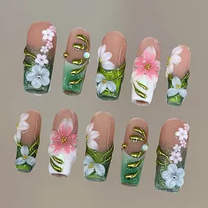 NailVesta JADE GARDEN – 100% Handcrafted 3D Press-On Nails | Reusable, Long-Lasting, Salon-Quality