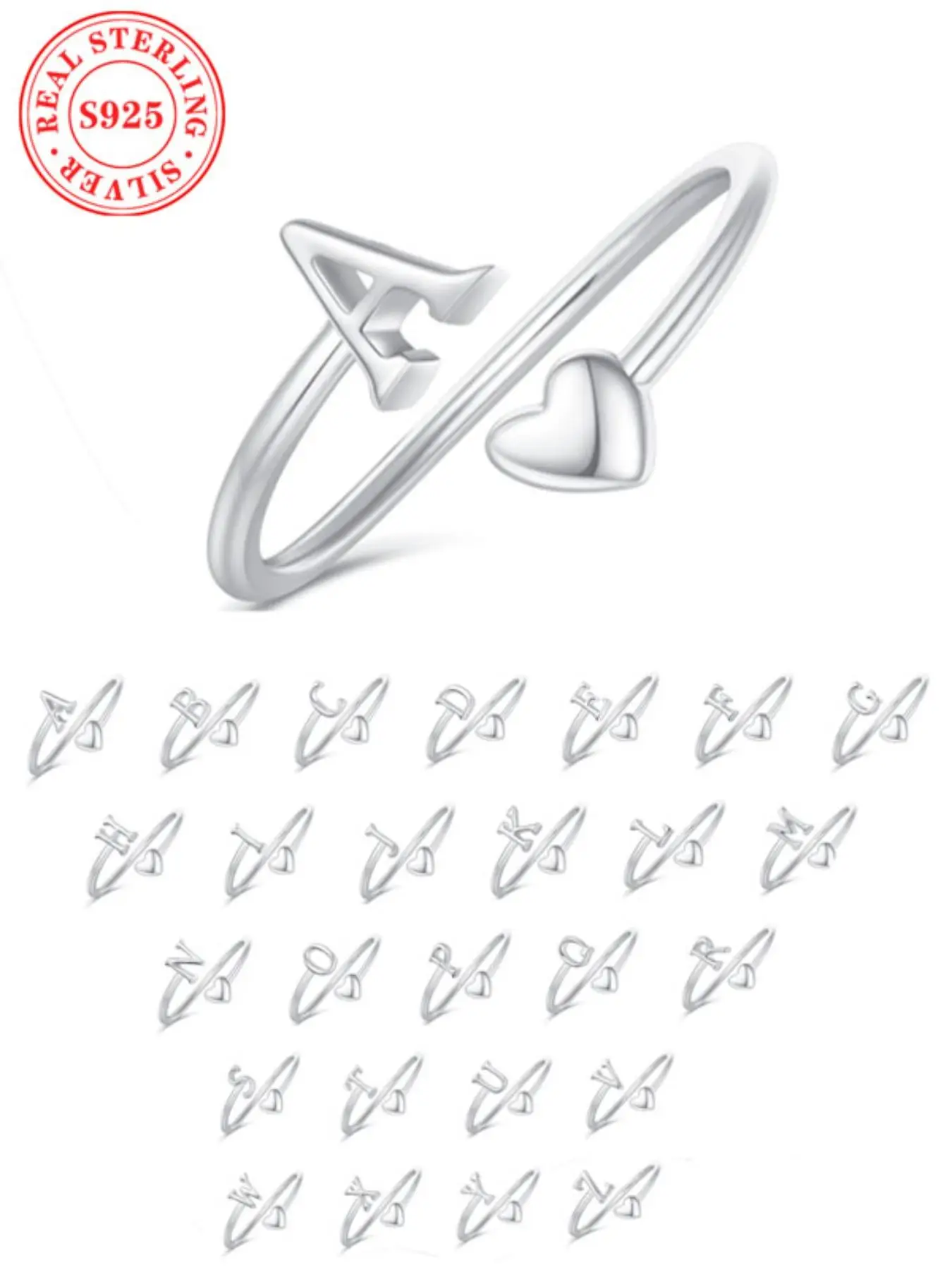 S925 Sterling Silver Fashion Letter A-Z Ring, Fashion Jewelry for Party, Daily Clothing Decor, Trendy All-match & Exquisite Jewelry for Birthday Gift