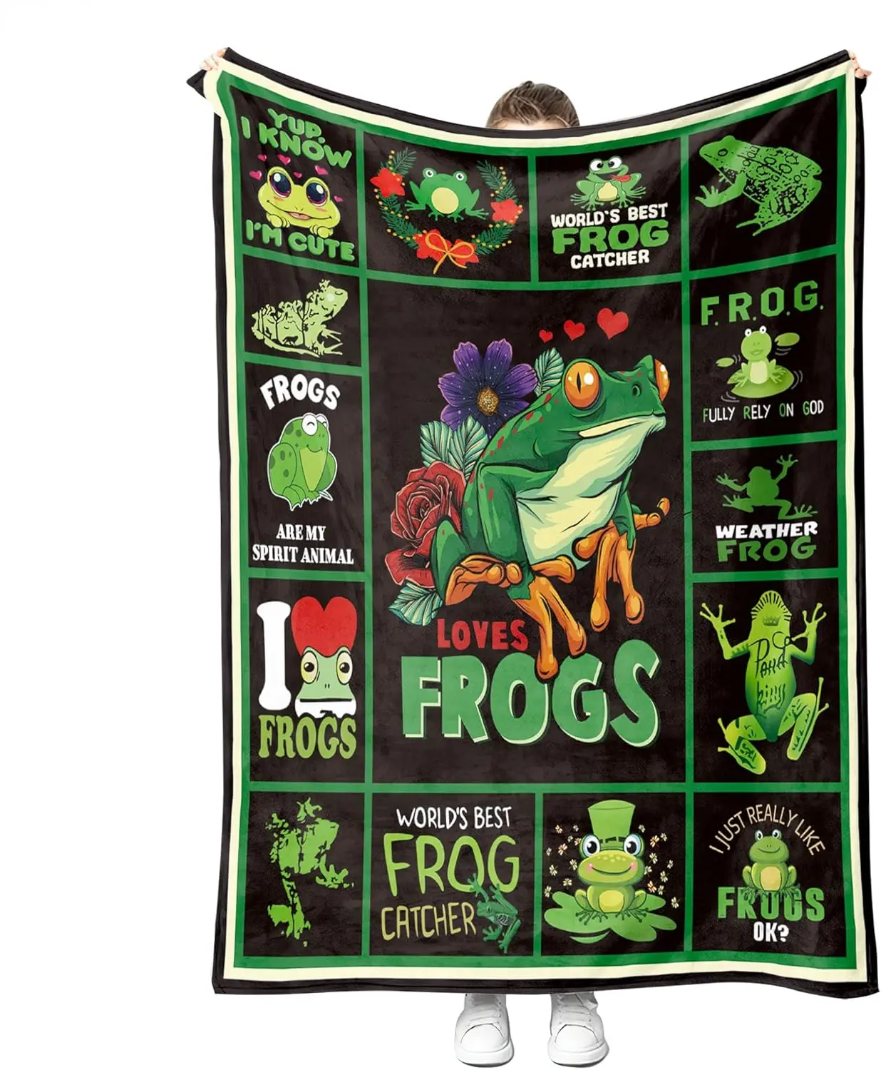 Frog Fleece Blanket – Lightweight Flannel, Soft Fluffy Throw for Frog Lovers, 100% Anti-Static, Vibrant Printed, Versatile Sizes, Easy to Clean, Luxurious Gift for Kids/Adults, Multi-Scene Use, Lightweight Flannel Blanket, Soft Fluffy Blanket