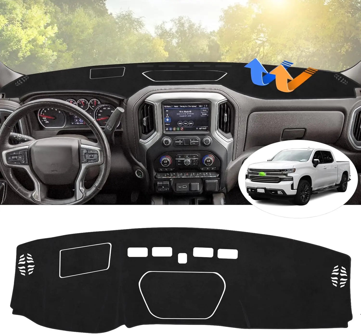 KUST Anti-Slip Dashboard Cover Mat - Flannel-Polyester Sunshade Protector, Car Interior Accessory for 2019-2023 Chevy Silverado 1500/2500HD/3500HD & GMC Sierra (Excludes Forward Collision Alert Models), Truck Accessory, Car Accessory