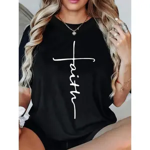 [100% Cotton] Womens FAITH Print T-Shirt For Women - Round Neckline, All-Season Comfort, Festive Holiday Top, Printed T-Shirt Women'S Crewneck Crop W Golf Gift T-Shirt For Men And Women