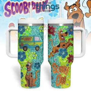 Scooby Doo Glitter Floral Tumbler 20oz-40oz Stainless Steel, Double Wall Insulated, With Handle & Straw – Funny Gift for Scooby Doo Lovers & Fans