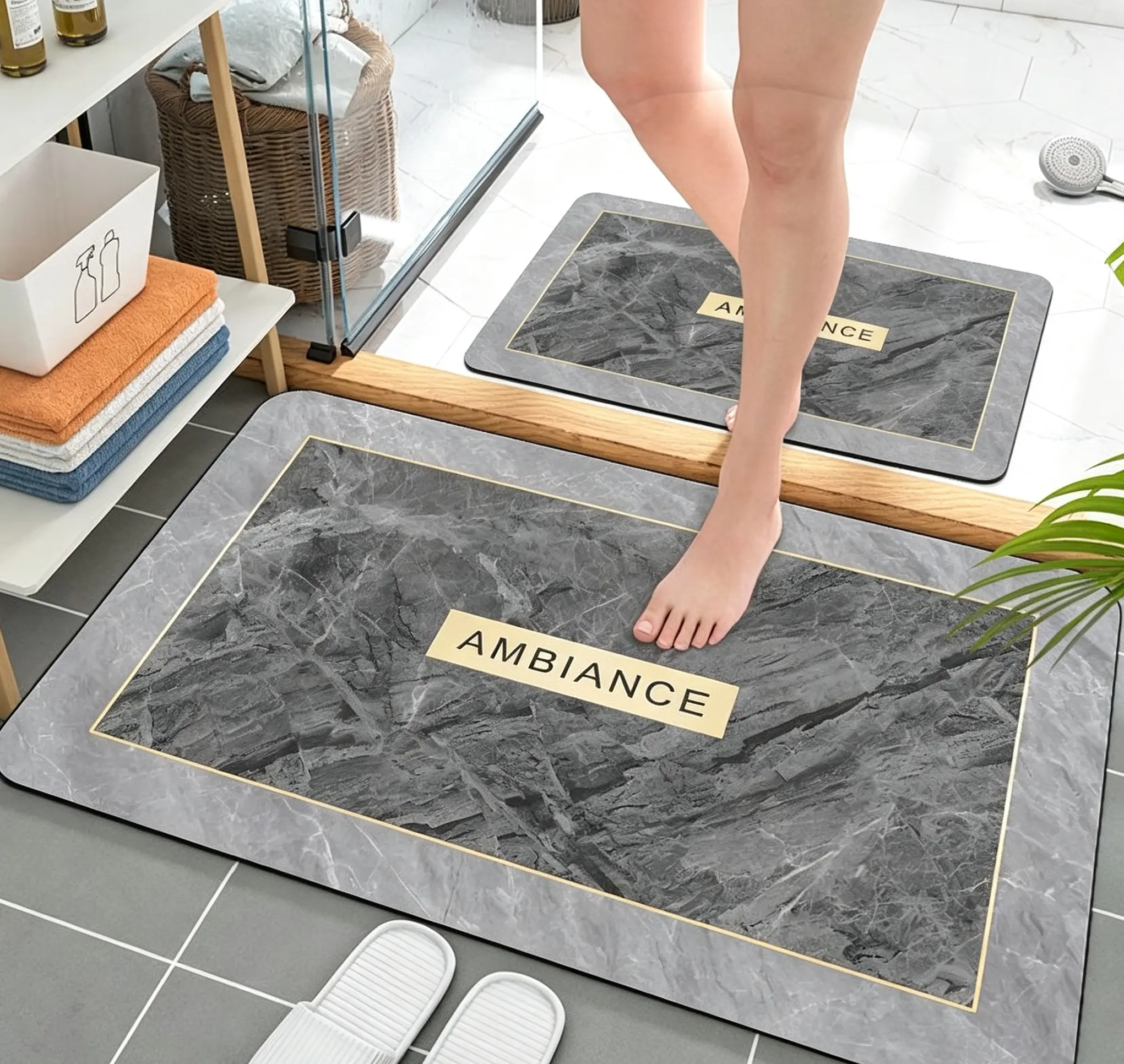 2-Piece Set, 0.1-Inch Thin Model Quick-Drying Bathroom Anti-Slip Mat, Water-Absorbing Mat, Room Decoration, Suitable For Household Bathroom Entrance Washbasin