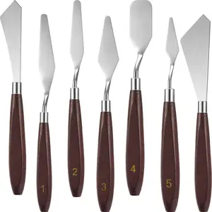 Stainless Steel Palette Knife Set, Kitchen Baking Scraper, Artist Painting Knife Set, Art Scraper and Baking Cake Decoration Painting Set Wooden Handle Oil Painting Accessories Color Cake Decoration