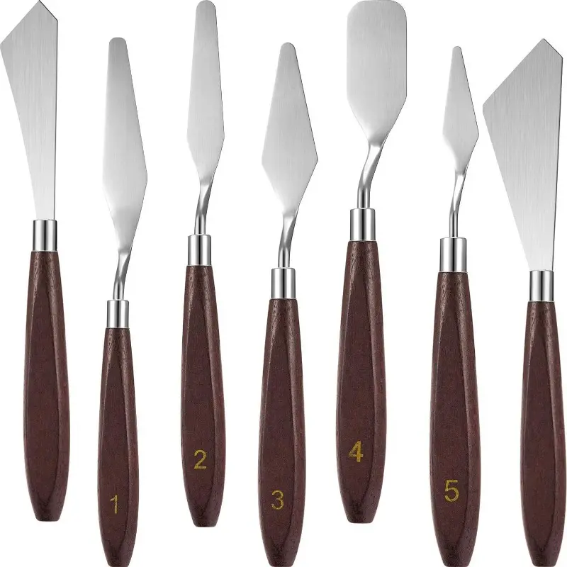 Stainless Steel Palette Knife Set, Kitchen Baking Scraper, Artist Painting Knife Set, Art Scraper and Baking Cake Decoration Painting Set Wooden Handle Oil Painting Accessories Color Cake Decoration