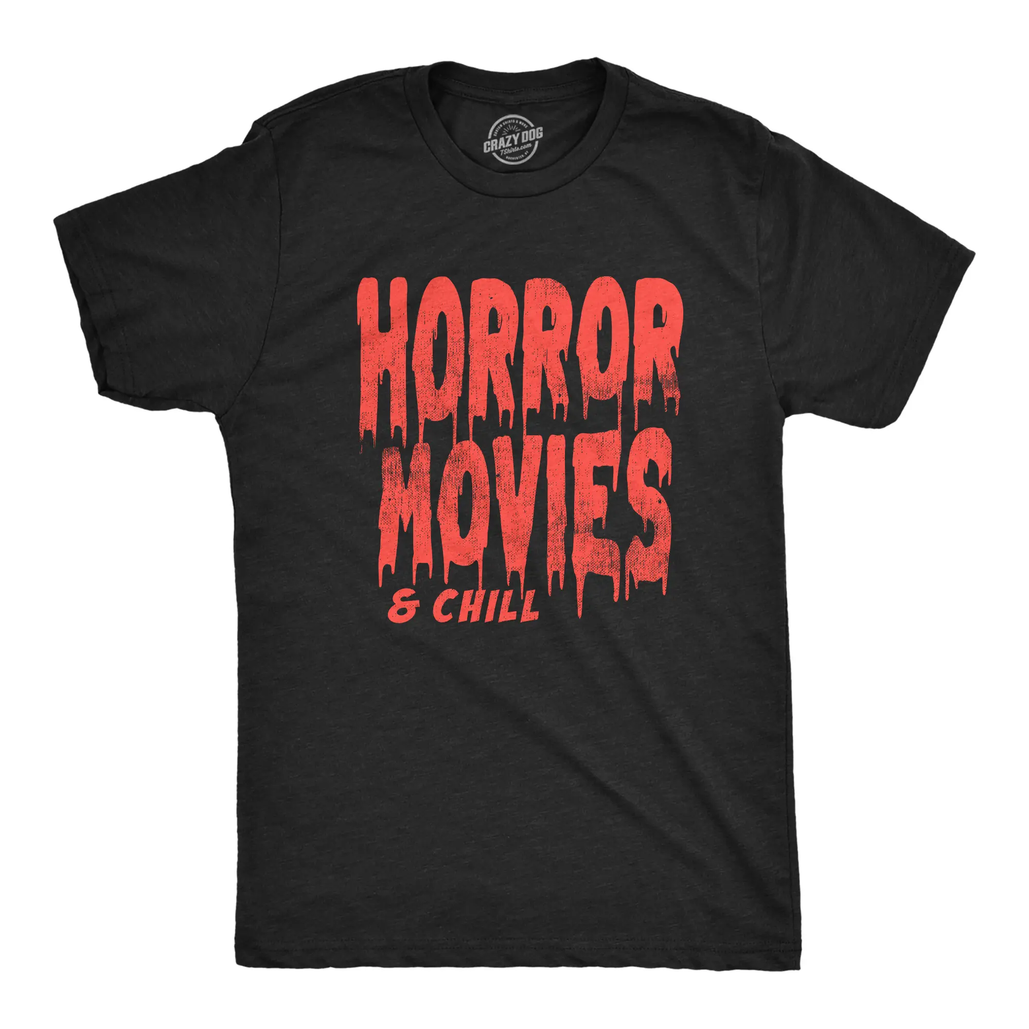 Mens Horror Movies and Chill T Shirt Funny Halloween Movie Date Night Joke Tee for Guys Mens Funny T Shirts Cool Vintage Fashion T-Shirt Gift Classic Menswear Halloween Apparel for Men Funny Movie Short Sleeve Black -