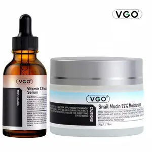 VGO Vitamin C Facial Serum Essence (30ml) + VGO Snail Mucin 92% Moisturizer (50g), Moisturize Skincare Daily Delicate Gentle Acne Cleanser Cream Cleanser Cream Radiance Comfort