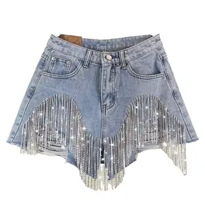 Fashion Women's Shorts Ripped Tassel Chain Sexy Denim Shorts Women Jean Casual