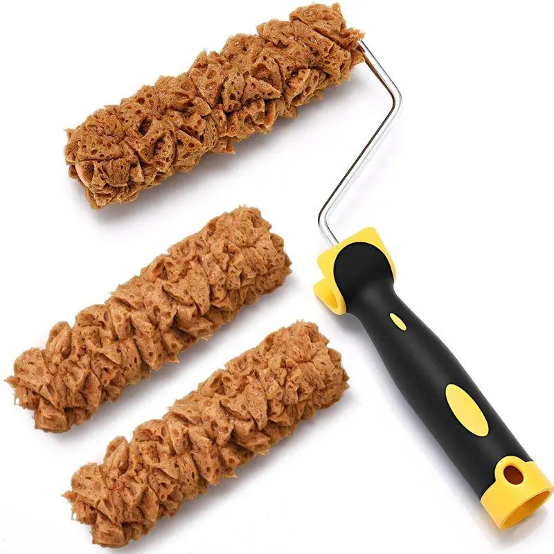 Paint Roller Kit 3 Pcs Texture Sponge Paint Rollers 6 Inch Texture Pattern Roller Brush  with Roller Frame