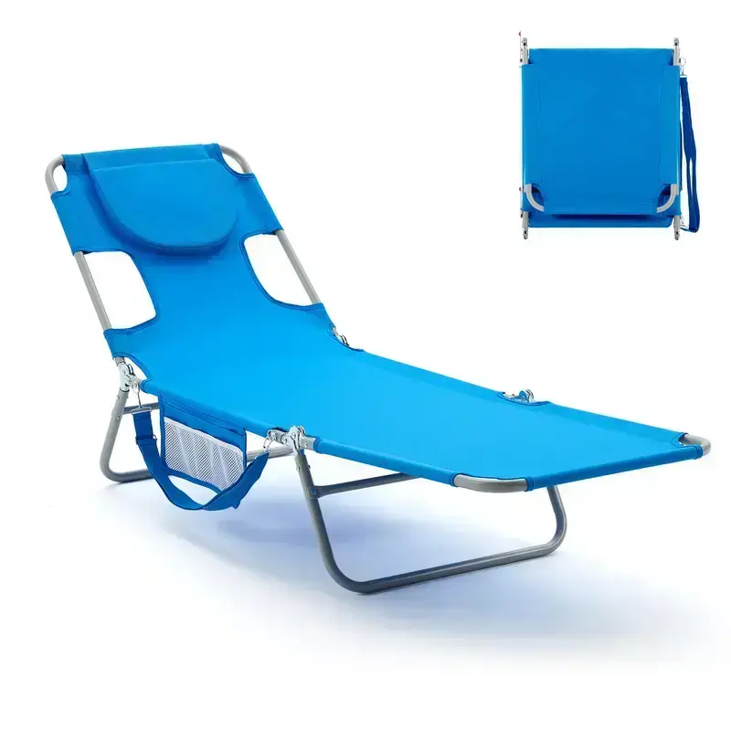 71" Portable Camping Lounge Chair, Folding Adjustable Chaise Lounger with Backpack Straps for Hands-Free Carry, Side Pocket for Outdoor Beach Pool Lawn Deck Lake