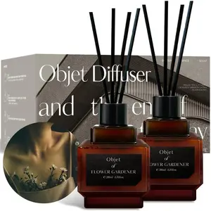 hetras Objet Diffuser Set (2 Pack, 6.7 fl oz Each), Flower Gardener -Green Floral Scent, Long-Lasting   for Everyday Living, Aesthetic  Decor, -Worthy, Decorative Reed Diffuser