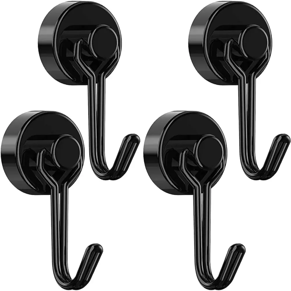 Heavy-Duty Silver Neodymium Metal Magnetic Hooks, 30LBS Rust-Proof, Smooth, Waterproof, Lightweight Home Organizer Hooks for Kitchen Fridge (Pot Hanging), Outdoor Grill, Key Hanging