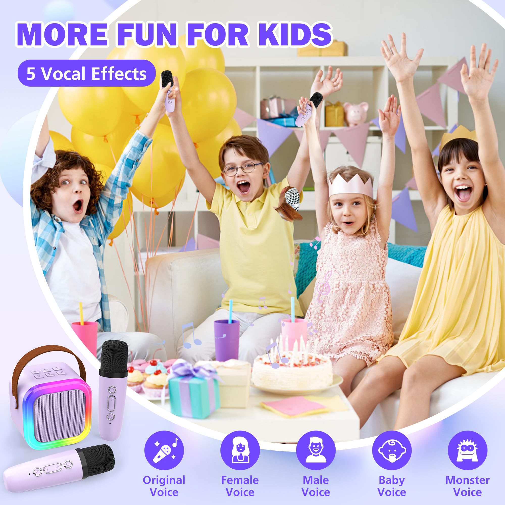 Mini Karaoke Machine for Kids & Adults, Portable Bluetooth Speaker with 2 Wireless Mics, 2026 Top Birthday Gifts for Girls Boys 3-8+ Years Old Toddler Toys
