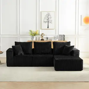 103.5" Modular Sectional Sofa Couch, Modern Corduroy Cloud Couch with Deep Seat, Upholstered 4-Seater Sofa for Living Room, No Assembly Required, Black