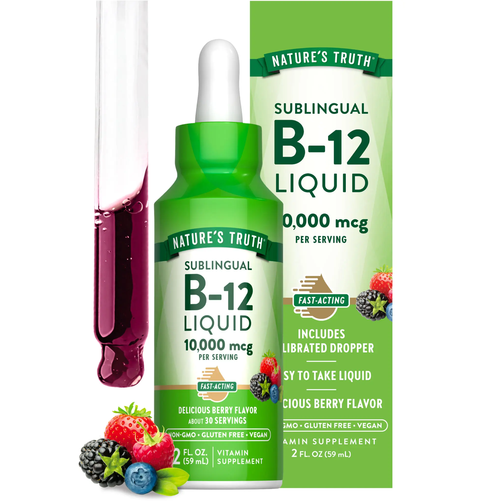 Nature's Truth Vitamin B-12 Sublingual 10,000 mcg Liquid - 2 fl oz - Vegan, Non-GMO & Gluten Free Nature's Truth Vitamin B-12 Sublingual 10,000 mcg Liquid - 2 fl oz - Vegan, Non-GMO & Gluten Free