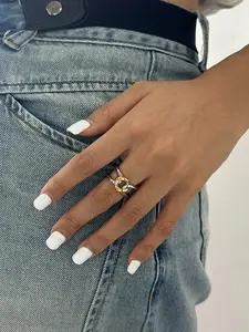 Ladies Ring Gold And Silver Color Blocked Knotted Hollowed Out Stackable Ring Stainless Steel 18k Gold Plated Waterproof Anti Allergy Classic Hip Hop Party Personalized And Fashionable Jewelry