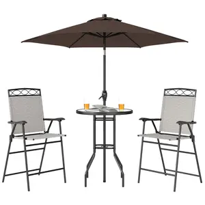 Sturdy powder coated steel frame four piece outdoor dining furniture set easy to fold and store fit deck poolside holiday leisure entertainment occasions