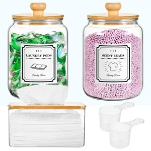 Laundry Pod Containers and Dryer Sheet Holder with Lids Laundry Detergent Sheets Dispenser Laundry Room Organization Storage Box for Powder,Scent Booster Beads,Dryer Balls,Bath Salt