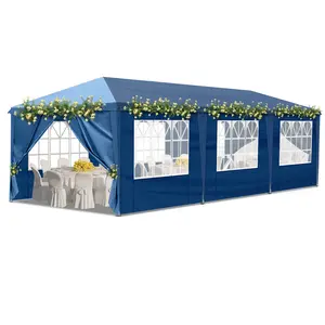 10 * 30ft blue 8 sided -6 windows 2 doors folding shed Oxford cloth white spray painted frame with 8 sandbags and tugboat bag