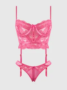 HARLOW LACE & MESH BUSTIER & BACKLESS HIPSTER SET