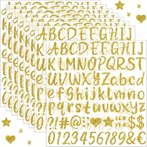 Glitter Gold Letter Stickers, 8 Sheets 664 PCS Alphabet Number Stickers 1 Inch, Self Adhesive Vinyl Stickers for Graduation Cap Scrapbooking Water Bottles Mailbox DIY Crafts Signs Party Decor (Gold)