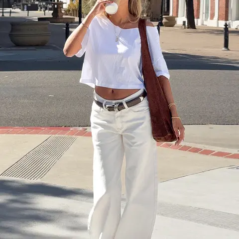 Women's Casual Basic Solid Color Scimitar Pants, Loose Fit Baggy Denim Jeans, Comfortable and Versatile, Perfect for Everyday Wear, Bottoms, Basic Plain Jeans