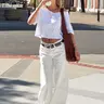 Women's Casual Basic Solid Color Scimitar Pants, Loose Fit Baggy Denim Jeans, Comfortable and Versatile, Perfect for Everyday Wear, Bottoms, Basic Plain Jeans