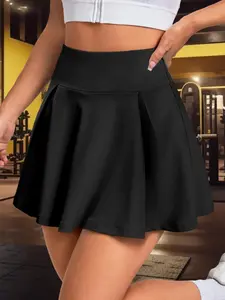 Women's Solid High Waist Skort, Casual Sporty Skort, Breathable Comfortable Skort for Gym Workout Running, Ladies Bottoms for Spring & Summer
