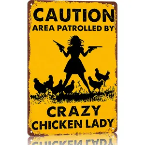 Durable 8x12 in Aluminium Funny Chicken Sign - "Caution Area Patrolled By A Crazy Chicken Lady" - Farmhouse Home Decor Plaque for Coop, Kitchen, Gift