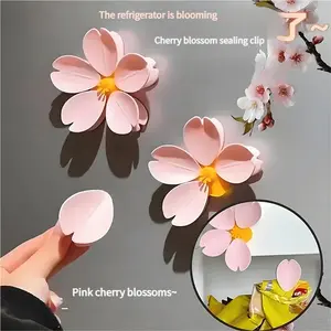 5 Pcs Magnetic Sakura Sealing Clips, 3D Petal Refrigerator Magnets, Fridge Flower Magnets, Multifunctional Airtight Food Clips for Snacks/Cereal/Bags, Moisture-Proof Kitchen Storage Clips, INS Style Creative Fridge Decor for Home Use