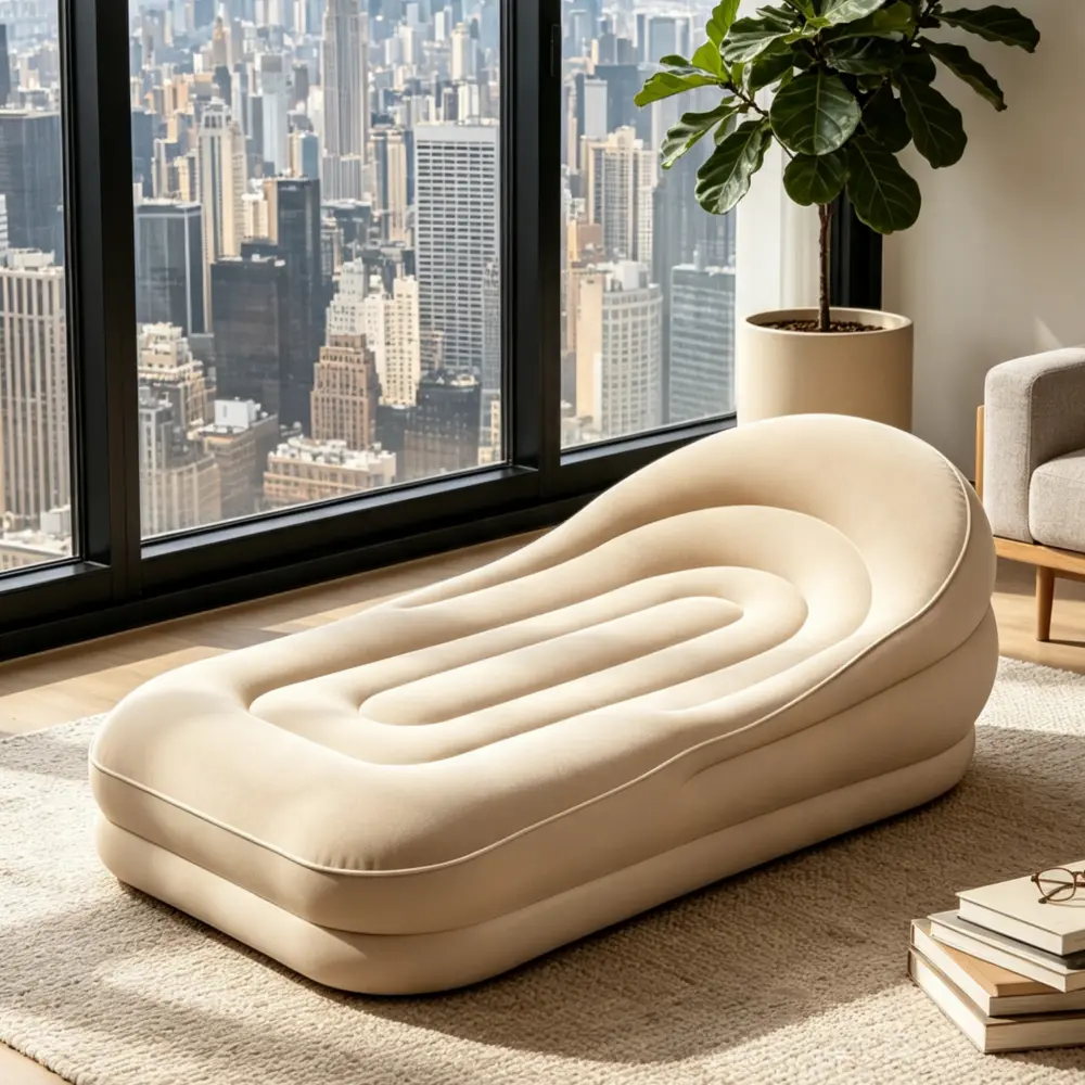 3-in-1 Flocked Thick Inflatable Sofa Bed - Rectangular 1-Piece Backrest Lounge Chair, Waterproof, Wear-Resistant for Home Relaxation, Outdoor Camping, Temporary Indoor Use