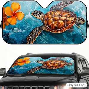 PIKPAKA Tropical Blue Turtle Pattern Sun Visor Car Sun Shade Windshield Cover UV Block Heat Insulation Reflective Keeps Car Cool Protects Dashboard Foldable Fits Most Vehicles SUV Truck