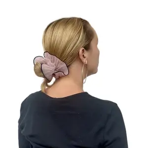 Blush Tulle Ruffle Hair Scrunchie Black Edged Fashionable Accessory for Stylish Hair Ties