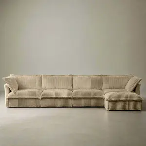 Fluffy Corduroy 4-Seat Couch – Camel with Ottoman, Washable