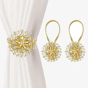 2 PCS Magnetic Curtain Tiebacks, Crystal Decor Curtain Ties for Drapes No Drilling Drapery Holdbacks with High-Elastic Spring Wire for Home Office Window Decorative Holdback, Gold - Home Improvement.