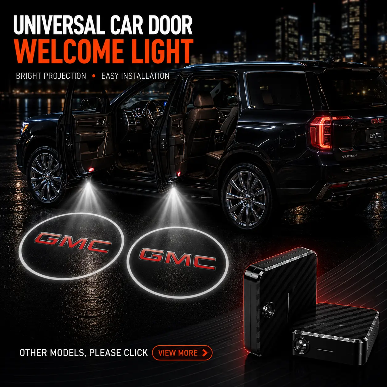 2 Pack GMC Logo Wireless LED Car Door Projector Lights, HD Welcome Ghost Shadow Puddle Lamps, Magnetic Sensor No Drill Easy Install Courtesy Lights Fit Sierra Yukon Terrain Acadia Canyon Pickup SUV Upgrade Auto Interior Mod Accessories