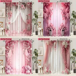 Floral Print Curtains Set of 2, Crystal Wind Chime Design for Living Room Study Bedroom Dining, Privacy Protection Filter Light Drapes, Window Curtain