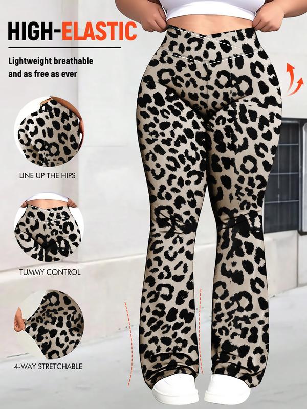 Women's Plus Size Cross Waist Flare Pants, High Elasticity, Sweet Daily Wear, Commuter Pants, Fashionable Comfort, All Seasons Best Choice