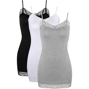 3 Pcs Women Long Camisoles Lace Tank Tops Neck Cami Adjustable Spaghetti Strap Lace Trim Tank Top for Women Wearing