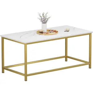 White Faux Marble Coffee Table  Rectangular Coffee Tables Open Design Minimalist Center Table for Living Room Office, 39.37 x 19.69 x 17.72, White
