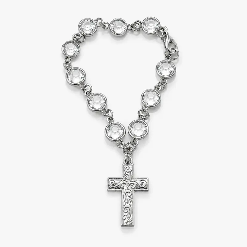 Faith-Inspired Crystal Cross Car Steering Wheel Charm, Silver Tone Beaded Hanging Ornament, Spiritual Blessing Symbol Auto Interior Decor, Meaningful Gift for Drivers,toolupgrade