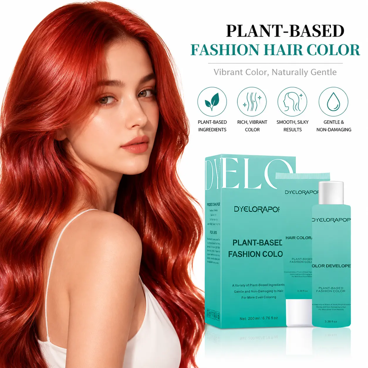 Hair Color Cream for Women, Vibrant Red Permanent Hair Dye Kit, Long-Lasting Silky Shine Hair Color, Gentle Non-Damaging Formula for DIY Salon Hair Coloring at Home