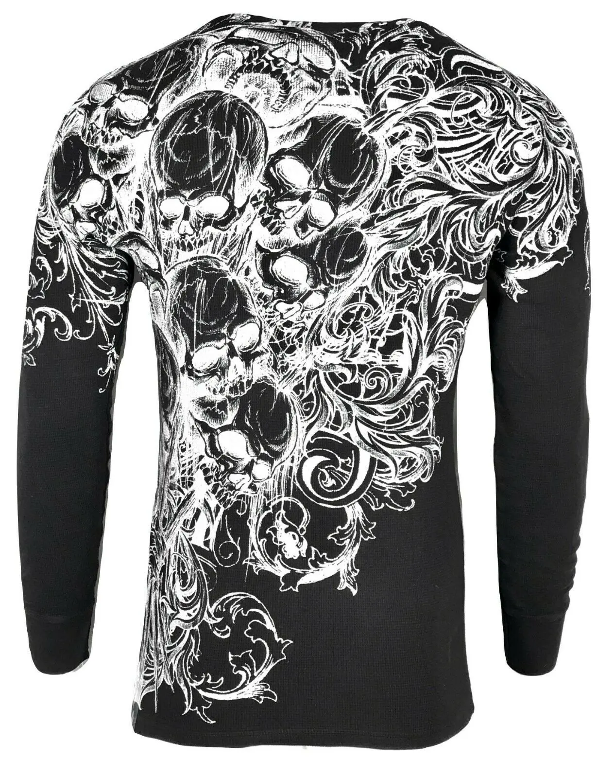 Xtreme Couture By Affliction Men's Accuser Skull Graphic Round Neck Thermal Shirt - Biker, Streetwear, Algodón Cotton Long Sleeve Menswear Top