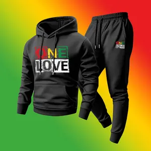 Men's Black History Month Print Hoodie and Drawstring Sweatpants Set, Menswear, Casual Athletic Long Sleeve Hooded Jacket & Trousers for Fall & Winter, Men's Clothing for Daily Wear, Sportswear Indoor Outdoor, Tracksuit, Athleisure