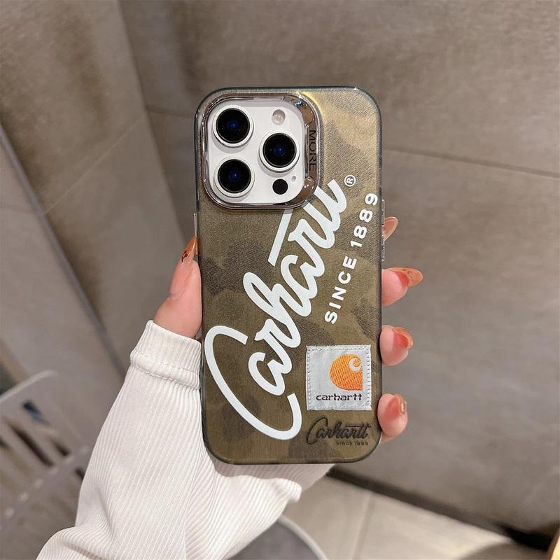 Carhartt Label Electroplated Phone Case – Streetwear Protective Case for iPhone 17 16 15 14 13 Pro Max, Stylish Shockproof Cover for Men & Women
